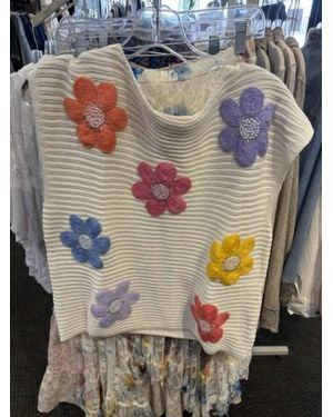 Bibi Crochet Flower Patch Sweater Vest - Gray