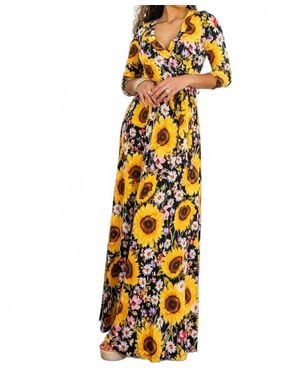SurelyMine Sunshine & Bloom Faux Wrap Maxi Dress - Metallic