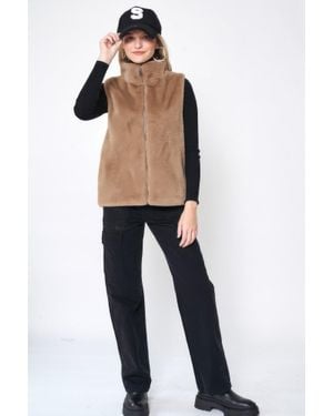 TRUEDAMES Solid Faux Fur Vest - Blue