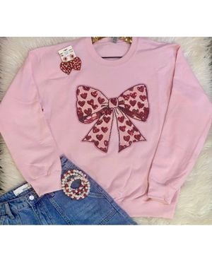 Trendy Tee Co. Heart Bow Sequin Sweatshirt - Pink