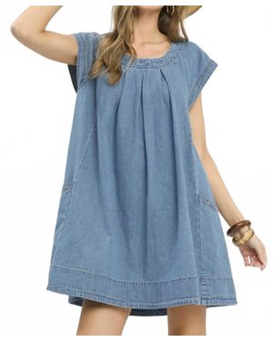Umgee Stone Washed Mini Dress - Blue