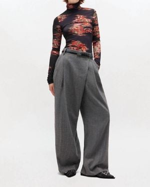 Ganni Stripe Cross-Over Pants - Gray