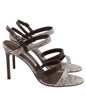 Manolo Blahnik Villano Strappy Sandal Heels - Gray