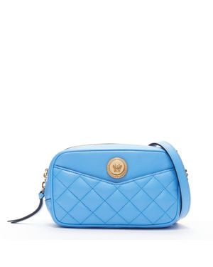 Versace Lambskin Leather Quilted Medusa Chain Crossbody Bag Small - Blue
