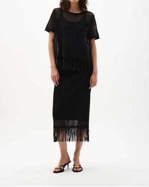 Joseph Ribkoff Fringe Trim Sweater Knit Top - Black
