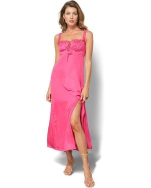 Line & Dot Midi Dress Ruched Side Slit Square Neck Jdm1017 - Pink