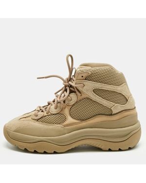Yeezy Yzy Dsrt Bt Adlt Size 44 Leather Mesh And Suede High Top Sneakers - Metallic