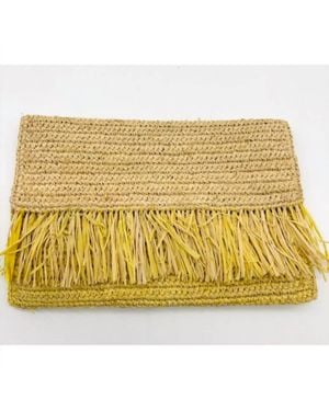 Shebobo Coco Fringe Crochet Straw Clutch - Metallic