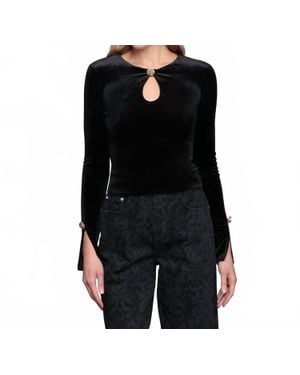 Avec Les Filles Rose Button Velvet Top - Black