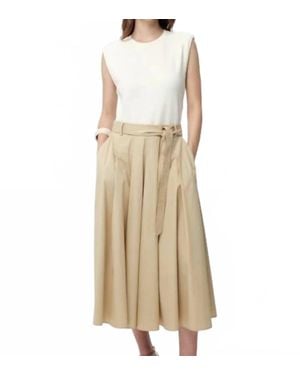 Exquise Sidney Crew Neck Pocket Belted Midi Dress - Natural