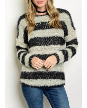 Cozy Casual Striped Sweater - Gray