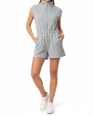 She + Sky Drop Shoulder Front Zip Heavy Knit Romper - Gray