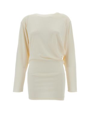 Jacquemus Cream Mistral Fluid Viscose Jersey Mini Dress - White