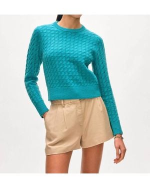 White + Warren Cashmere Cable Shrunken Crewneck Sweater - Blue