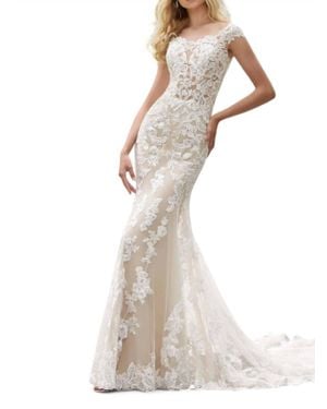Mori Lee Parker Lace Appliqués Wedding Dress - Natural