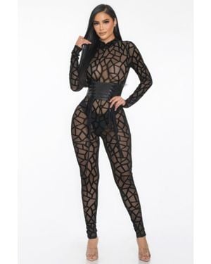 TRUEDAMES Geometric Printed Jersey Jumpsuit - Black
