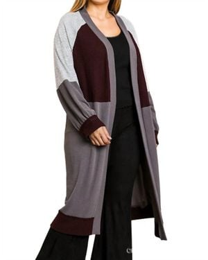 Umgee Color Block Ribbed Sweater Cardigan - Black