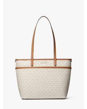 MICHAEL Michael Kors Marlowe Medium Signature Logo Pocket Tote Bag - Natural