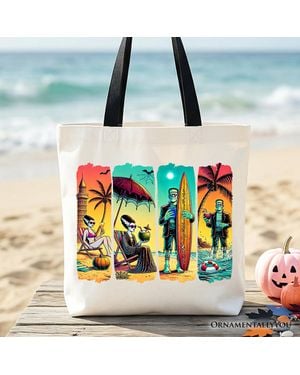 OrnamentallyYou Frankenstein's Beach Vacation Tote Bag Neon Surf Inspired Gift - Multicolor