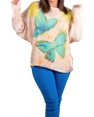 Gigi Moda Daria Batwing Sweater With Butterfly Print - Blue