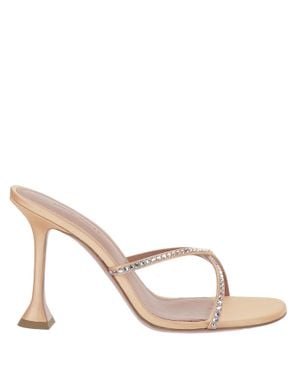 AMINA MUADDI Satin Sandals With Crystal Embellishments And Flared Heel - White