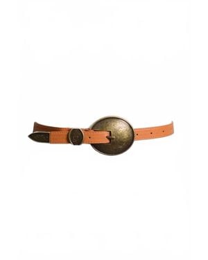 Leto Oval Embossed Vintage Look Buckle Western Belt - Yellow