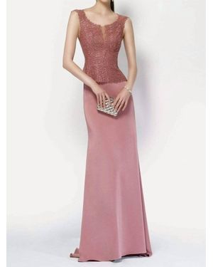Alyce Paris Scoop Neck Jeweled Lace Crepe Gown - Pink