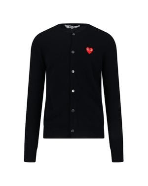 Comme des Garçons Heart Embroidered Round Neck Cardigan - Blue