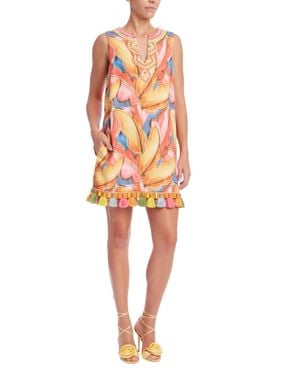 Badgley Mischka Notch Neck Printed Sheath Dress - Orange