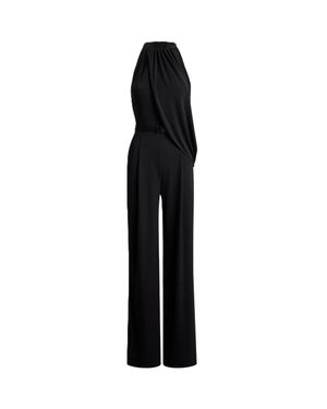 Ralph Lauren Draped Halter Knit Wide-Leg Jumpsuit - Black