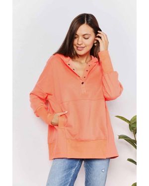 TRUEDAMES Quarter-Snap Dropped Shoulder Hoodie - Orange