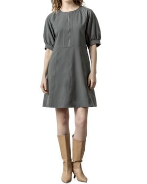 Lilla P Zip Front Flared Dress - Gray
