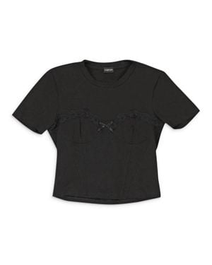 CALLIPYGIAN Lace Trim Bustier T-Shirt - Black