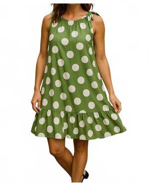 Calypso St. Barth Tie Neck Gauged Trapeze Dress - Green
