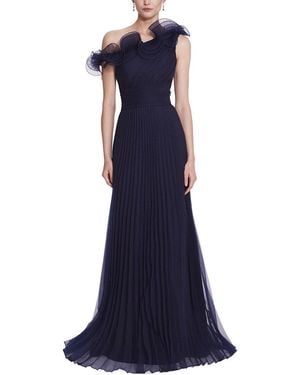 Marchesa Pebble Organza Pleated Gown - Blue
