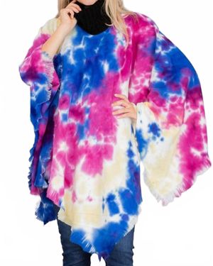 Funteze Tie Dye Fringe Poncho - Blue