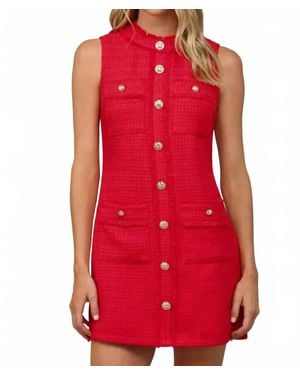 Fate Front Patch Tweed Dress - Red