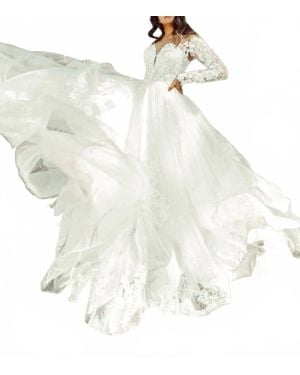 Essence of Australia Off-Shoulder Lace Wedding Gown - White