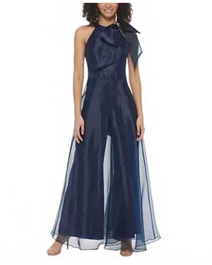 Eliza J Bow-Neck Sleeves Jumpsuit - Blue