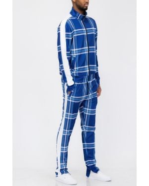 TRUEDAMES Plaid Checkered Full Zip Track Pants - Blue