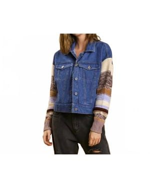 Umgee Denim Jacket With Sweater Sleeve - Blue