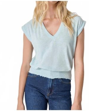 Lilla P Smocked Hem V-Neck - Blue