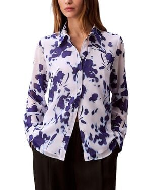Calvin Klein Chiffon Print Relaxed Button-Down Shirt - Blue