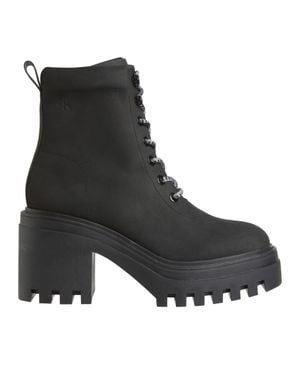 Calvin Klein Chunky Lace-Up Rugged Sole Leather Ankle Boots - Black