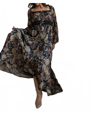 Promesa Misty Meadow Floral Button-Up Maxi Prairie Dress - Black