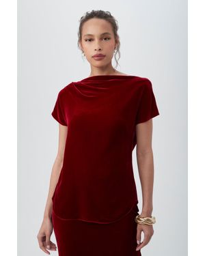 Trina Turk Sintha Velvet Boatneck Short Sleeve Top - Red