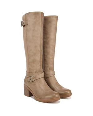 Dr. Scholls Prairie Boots M Taupe Faux Leather Block Heel Lion1068 - Brown