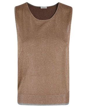 Roberto Collina Copper Metallic Viscose-Blend Round-Neck Lurex Tank Top - Brown