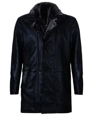 Infinity Leather Warm Shearling Sheepskin Leather Coat-Florence - Blue