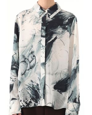 Jason Wu Brushstroke Printed Georgette Button Down Shirt - Gray